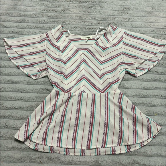 Monteau Los Angeles Striped Peplum Blouse - Picture 1 of 7